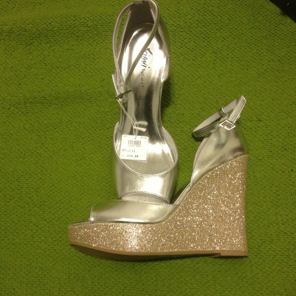 Platinum/Gold Ankle Strap Wedge