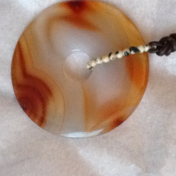 *GIFTED* ROUND POLISHED STONE NECKLACE WITH CORD - Picture 2 of 4