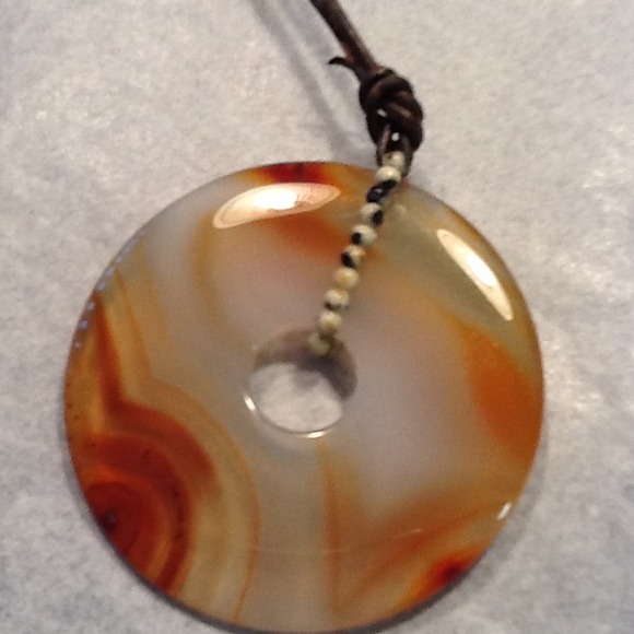 *GIFTED* ROUND POLISHED STONE NECKLACE WITH CORD - Picture 3 of 4