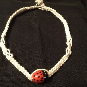 Lady Bug hemp yarn necklace