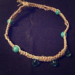 Hemp anklet w/ blue beads