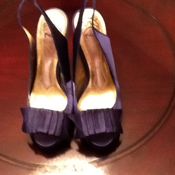 REDUCEDBlue Satin Peep Toe Sling Backs - Picture 2 of 4