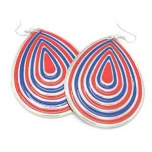 Red, blue, and silver teardrop dangle earrings