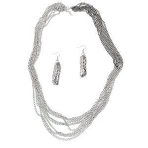 Silver and gunmetal multi chain necklace