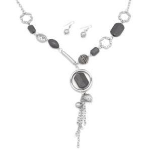 Silver and black dangle necklace