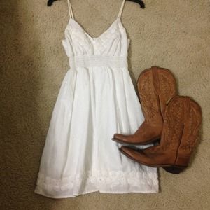 White eyelet dress with Rosette details :)