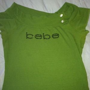 3 bebe tops,  green w/ buttons, black & turquoise
