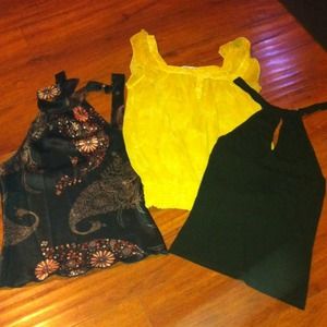 Paisley top, yellow and deep olive shirts