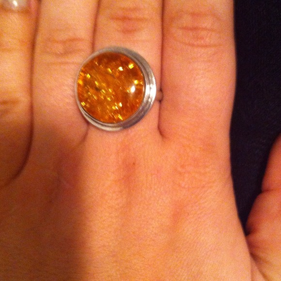 SOLD 🎀 Golden Amber and Sterling Silver Ring