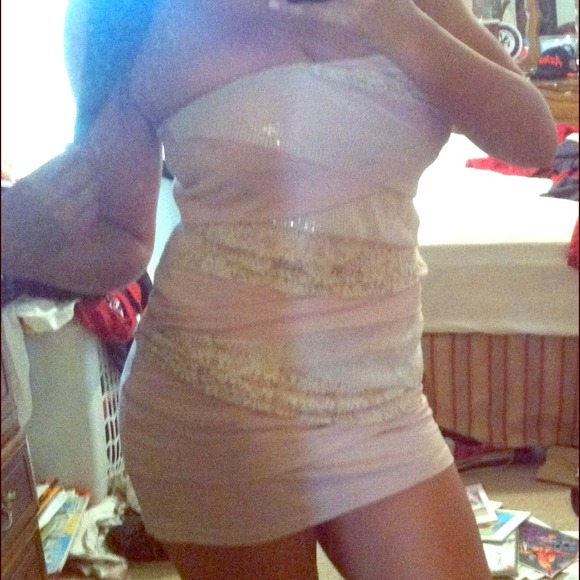 Pink sequence and lace dress