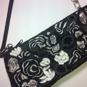 Blk, White & Grey Silky Embroidered Purse