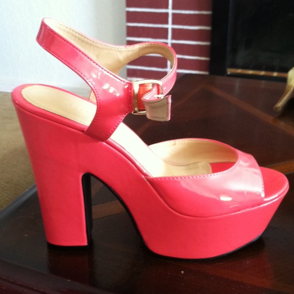 Orange strap heels, worn ones