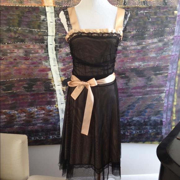 Gorgeous Mesh & Nude Silk Dress w/Deco Flair
