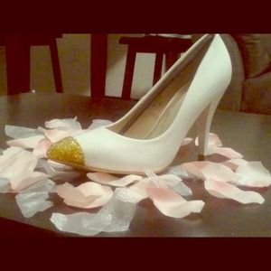 White /gold crystal peep toe. Business/sexy appeal