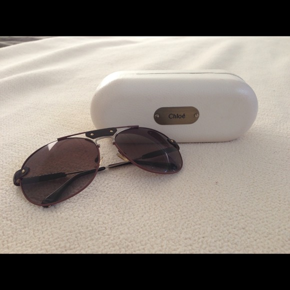 Chloe Metal Aviator Sunglasses, burgundy leather