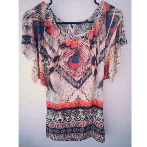 Peacock print tunic top