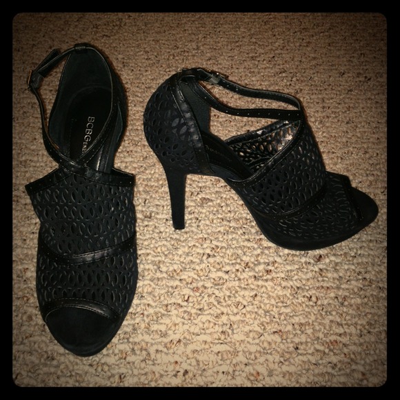 Cutout suede/ leather platform heels