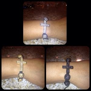 Pavé crystal bead & cross bracelet