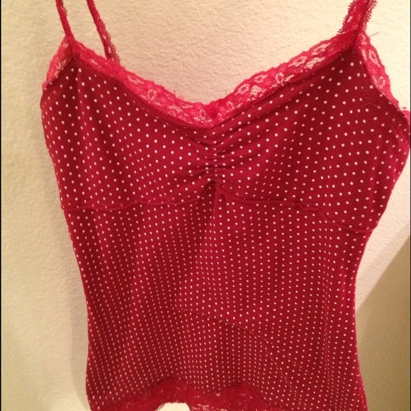 Tank top: Red with white polka dots