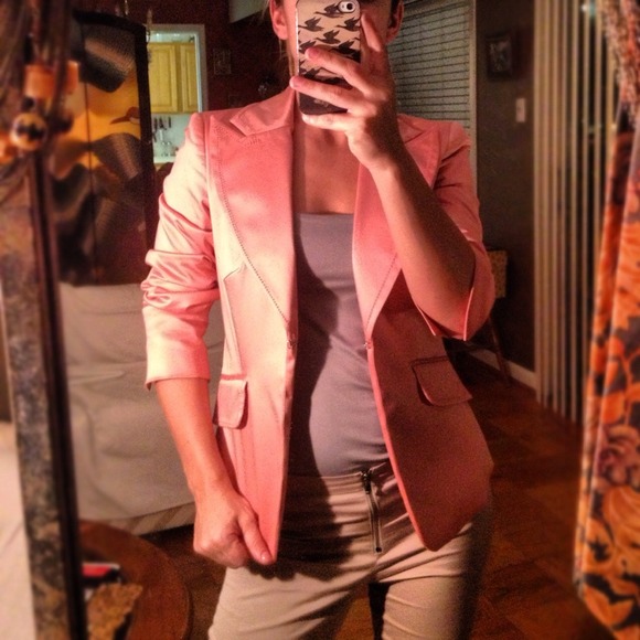 Pink satin Bebe jacket/pantsuit. - Picture 2 of 4