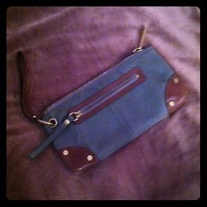 Linea Pelle green and brown clutch