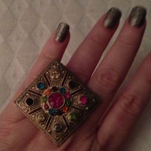WOW Ring!  Gold Tone/Multi-colored stones. Bundle?