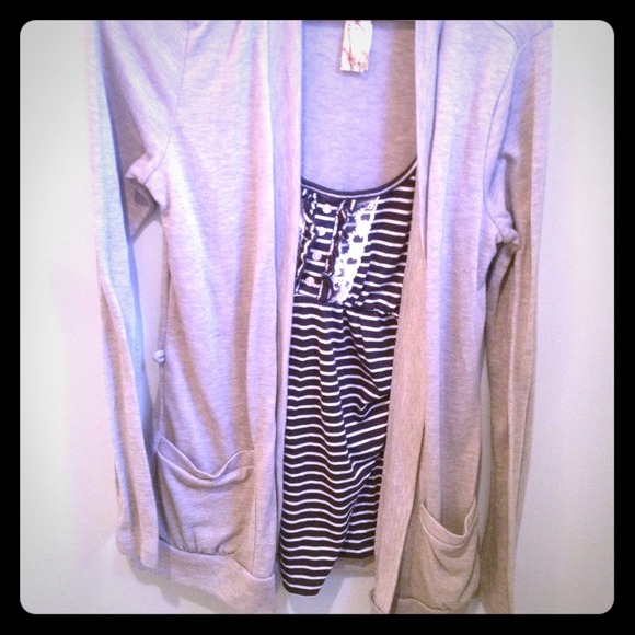 Navy blue and white stripe tank attached grey top