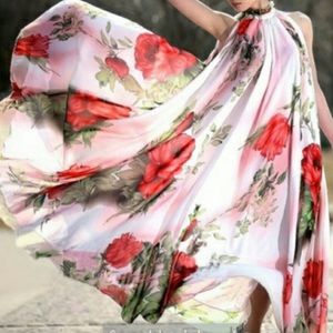 Wrap around "wine" color dress.