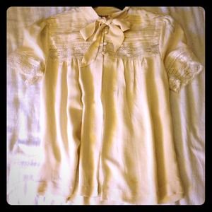 Victorian-Collared Cream Silk Top