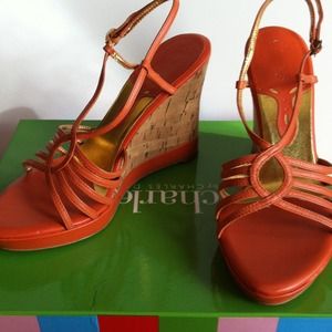 Orange wedge shoes