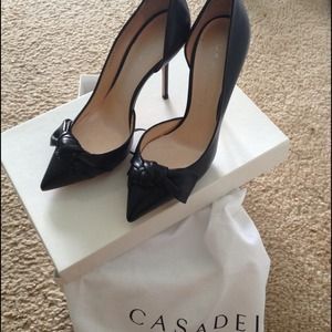 CASADEI black leather heels, new in box