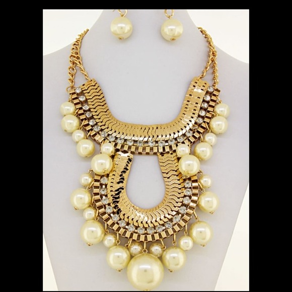 Golden Pearl Statement Necklace