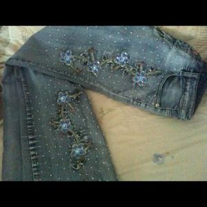 Size 9 jeans with flower stitch and beads