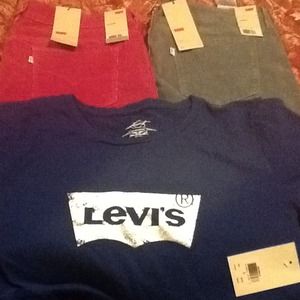 Pink and Grey Levi Corduroy jeggings blue Levi tee