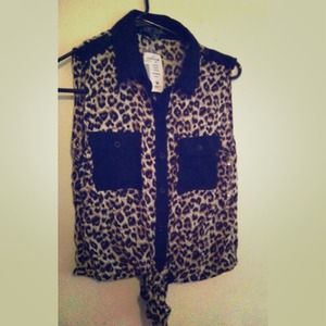 Leopard print button up top.