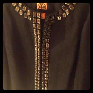 Tory Burch charcoal wool jeweled jacket