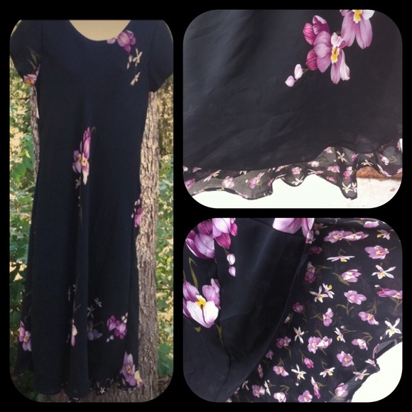 Long dress almost ankle length black pink and plum