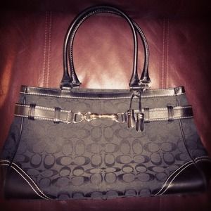*Reduced Coach Monogram Tote black/silver hardware