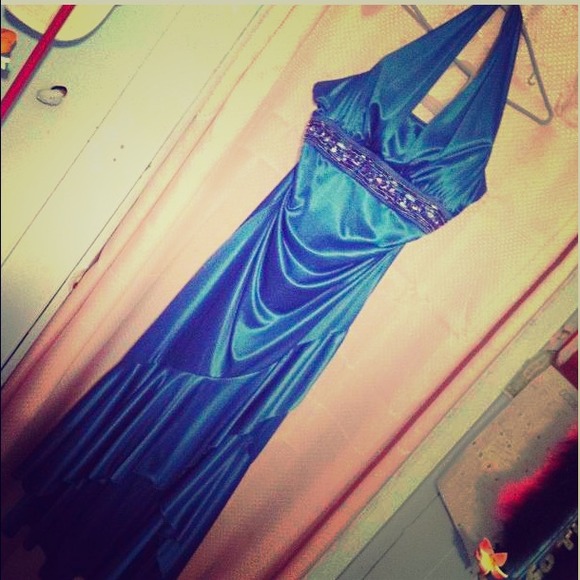 Blue Satin Dress flatters your legs!