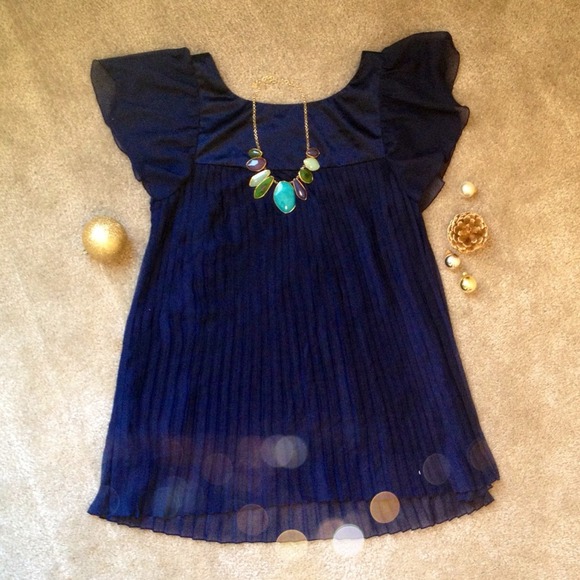 SOLD! Navy Blue Pleated Dress