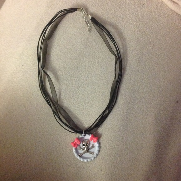Skull and Bow Bottle Cap Necklace