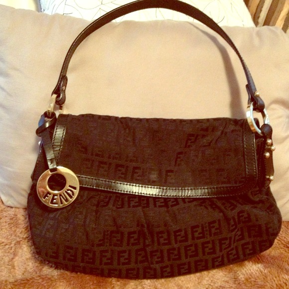 Fendi black canvas shoulder bag
