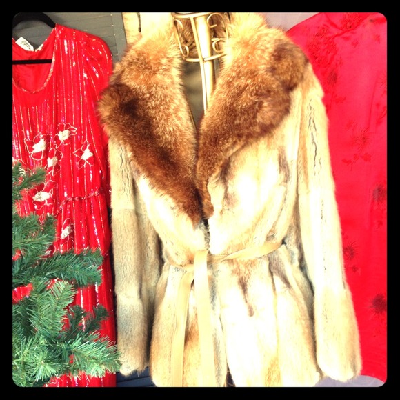 Fur jacket real muskrat amazing fur collar