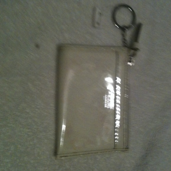 Patent white Coach I.d. Holder, coin purse key cha