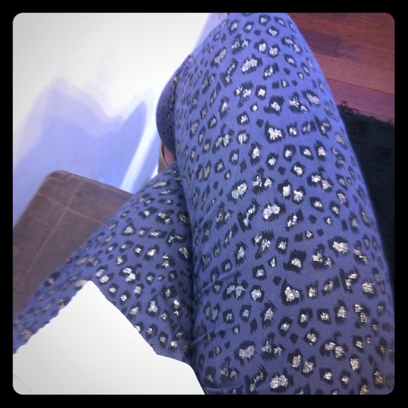 Gray and gold leopard pants.