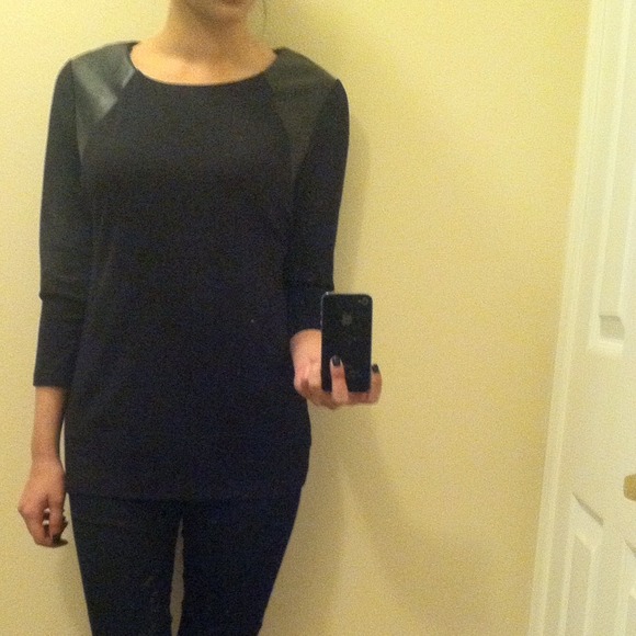 Forever 21 Tops - Black Tee With Leather Detailing.