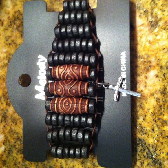 Wood cross stretchy bracelet