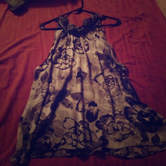 Black and grey sheer flare shirt.