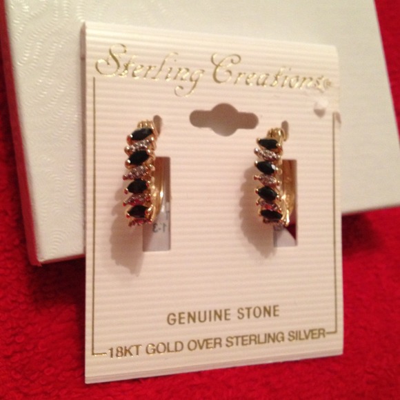 Genuine Sapphire and Diamond Hoop Earrings. - Picture 1 of 2