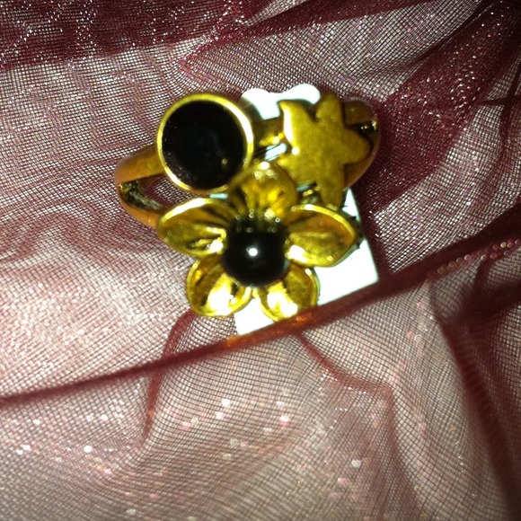Flower and Black Stud Adjustable Ring by Pilgrim